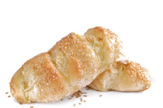 garlic bread with sesame on white background
