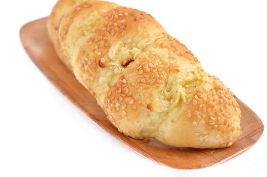 garlic bread with sesame isolated, white background