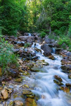 River going through the rocks in Bruce Peninsula, trail in the forest