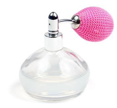 Vintage perfume spray bottle on white background