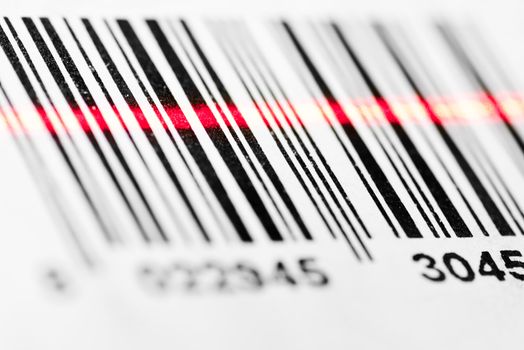 Barcode scanned by laser reader closeup