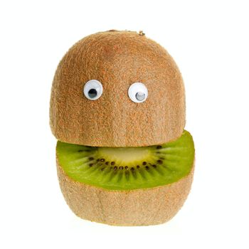 Funny fruit character kiwi on white background