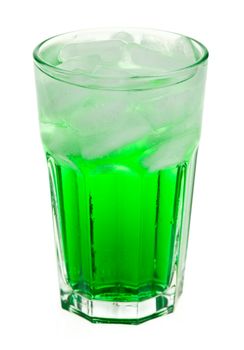 Glass with green mint drink on white background