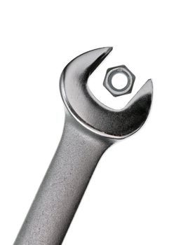 Wrong wrench for hex nut on white background