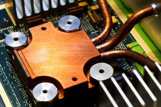 Copper cooling system on a circuit board, shallow DOF