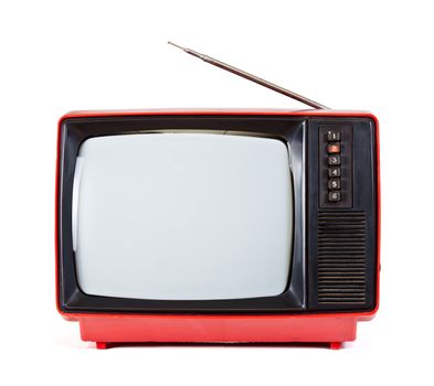 Vintage red Television set isolated on white background