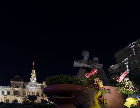 The city hall of Ho chi minh, capital of vietnam with the statue of Mr Ho Chi Minh