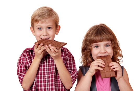 boy and little girl eating chocolate