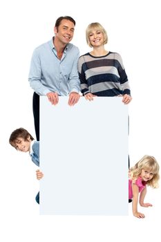 Post your business ad here. Lively family of four all around blank whiteboard.