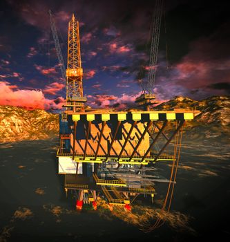 Oil rig platform with awesome sky