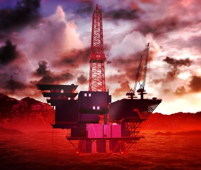 Oil rig platform with awesome sky