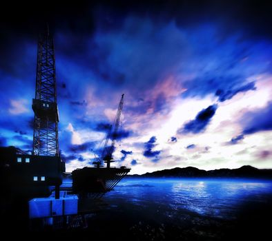 Oil rig platform with awesome sky