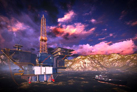 Oil rig platform with awesome sky