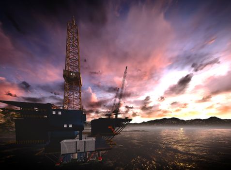 Oil rig platform with awesome sky