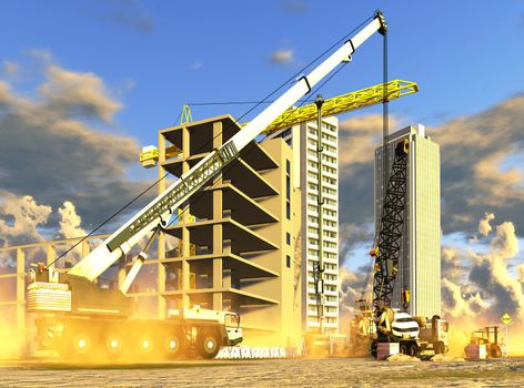 Construction site covered with dust