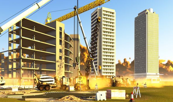 Construction site covered with dust