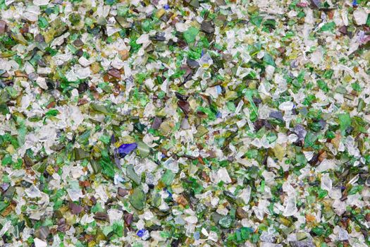 Glass particles at a recycling plant