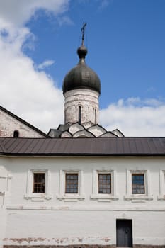White orthodox church inFerapontov monastery in summer day
