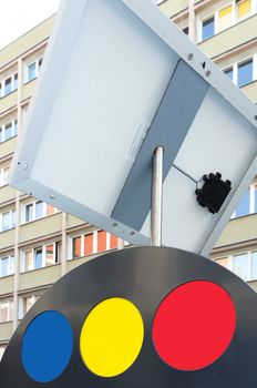 building and solar power panel in city