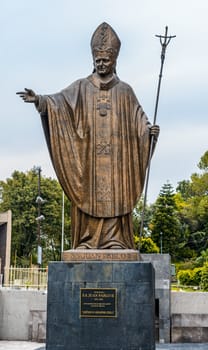 Pope John Paul monument beside Old basilica in Guadalupe Officially known as the "Templo Expiatorio a Cristo Rey, Mexico