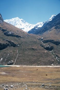 Stunning snow covered peak of Andes Mountains in Peru