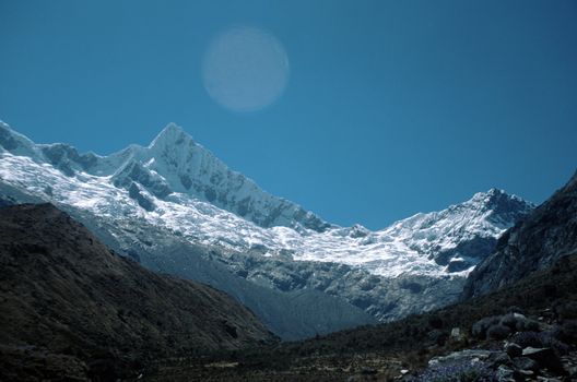 Trail to Alpamayo base camp, Alpamayo mountain in background, Cordillera Blanca, Peru
