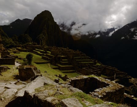 Ancient ruins of Machu Picchu, lost Inca temple city in Peru