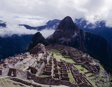 Historic ruins of lost Inca temple city Machu Picchu, Peru