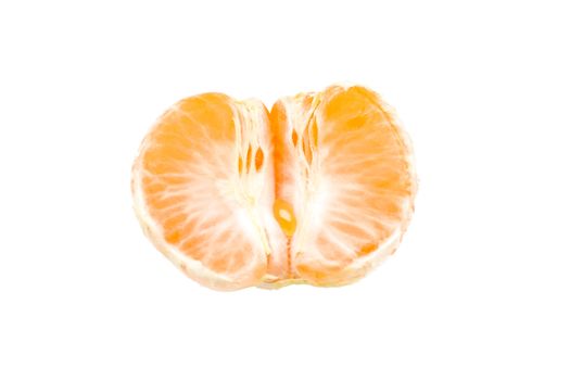 Half peeled tangerine on a white background