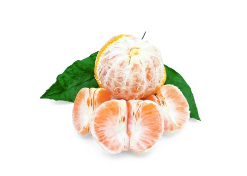 Tangerines slices on a white background.