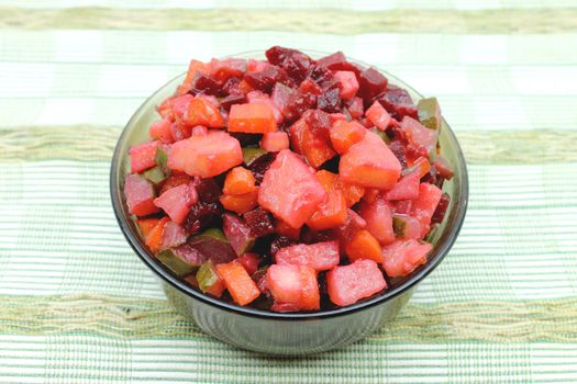 Russian salad with beets and other boiled vegetables