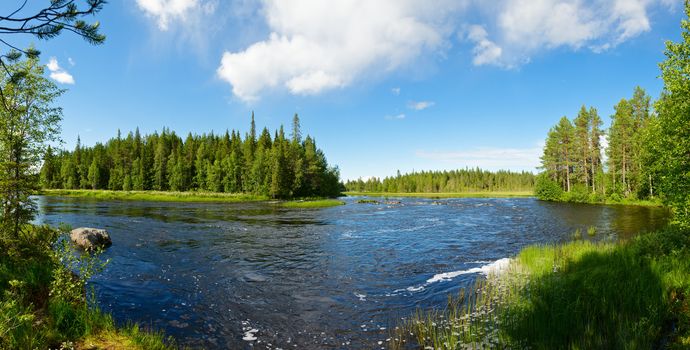 Panoramic view of Pistojoki river in Karelia, Russia