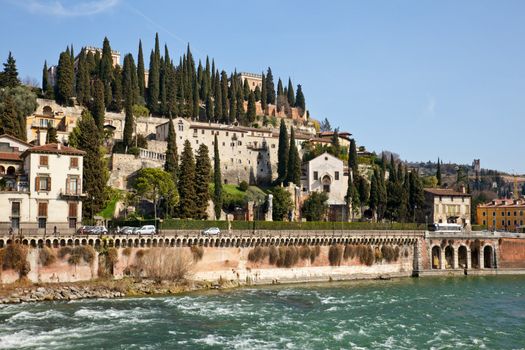 View of San Pietro Castle in Verona, Italy