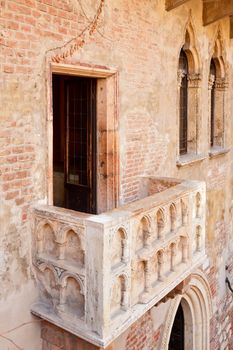 Famous tourist attraction Juliet's purported balcony in Verona, Italy