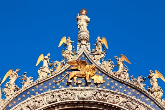 Rooftop detail of the Patriarchal Cathedral Basilica of Saint Mark in Venice