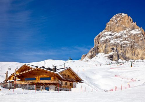 View of the Val Di Fassa ski resort in Italy