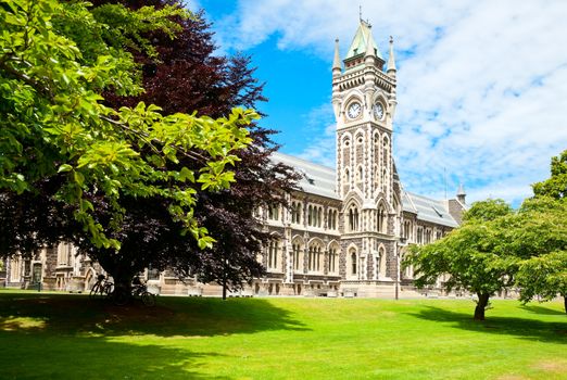 Clocktower of University of Otago Registry Building in Dunedin, New Zealand