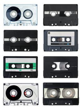 Collection of vintage Compact Cassettes on white background