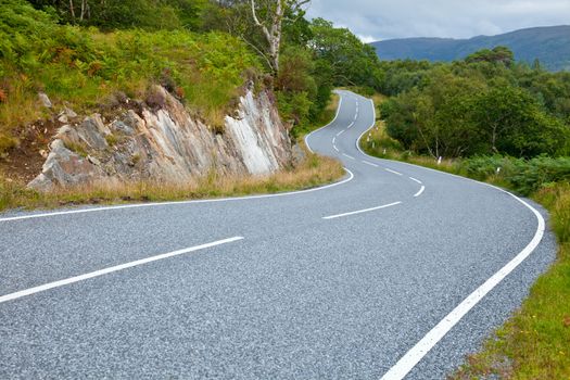 Scenic winding road in Scotland