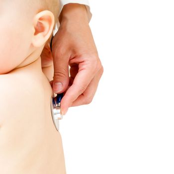 Children's doctor exams infant with stethoscope