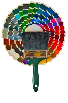 The terms of the samples of colored paint with their numbers and lying to them paintbrushes