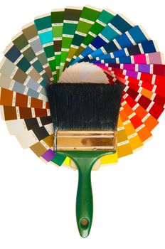 The terms of the samples of colored paint with their numbers and lying to them paintbrushes
