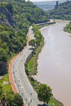 BRISTOL, ENGLAND - JUNE 20: No motorized traffic was allowed on the normally busy A4 through the Avon Gorge in Bristol, England on June 20, 2010. Cyclists were participating in a "Biggest Bike Ride" event as part of  the UK’s National Bike Week. Bristol was recently designated Britain’s first "Cycling City"