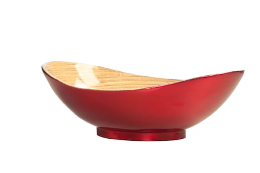 Red Wooden Bowl Isolated on White