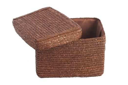 decorative brown wicker basket with lid isolated on white