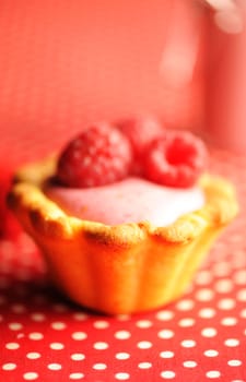 Cake with raspberry yogurt dessert with shallow DOF