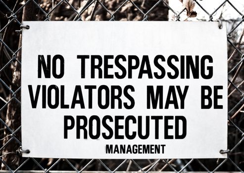 No Trespassing Sign on Galvanized Chain Link Fence