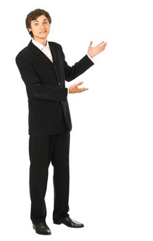 Young confident business man standing making presentation