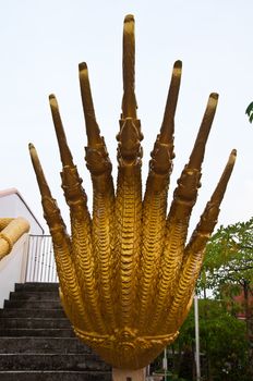 Serpent statue on ladder at Lanna temple, Pathumtani Thailand