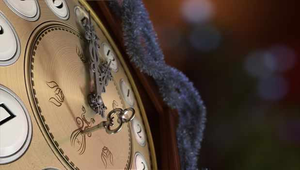 Happy New Year and Merry Christmas background with old clock and key